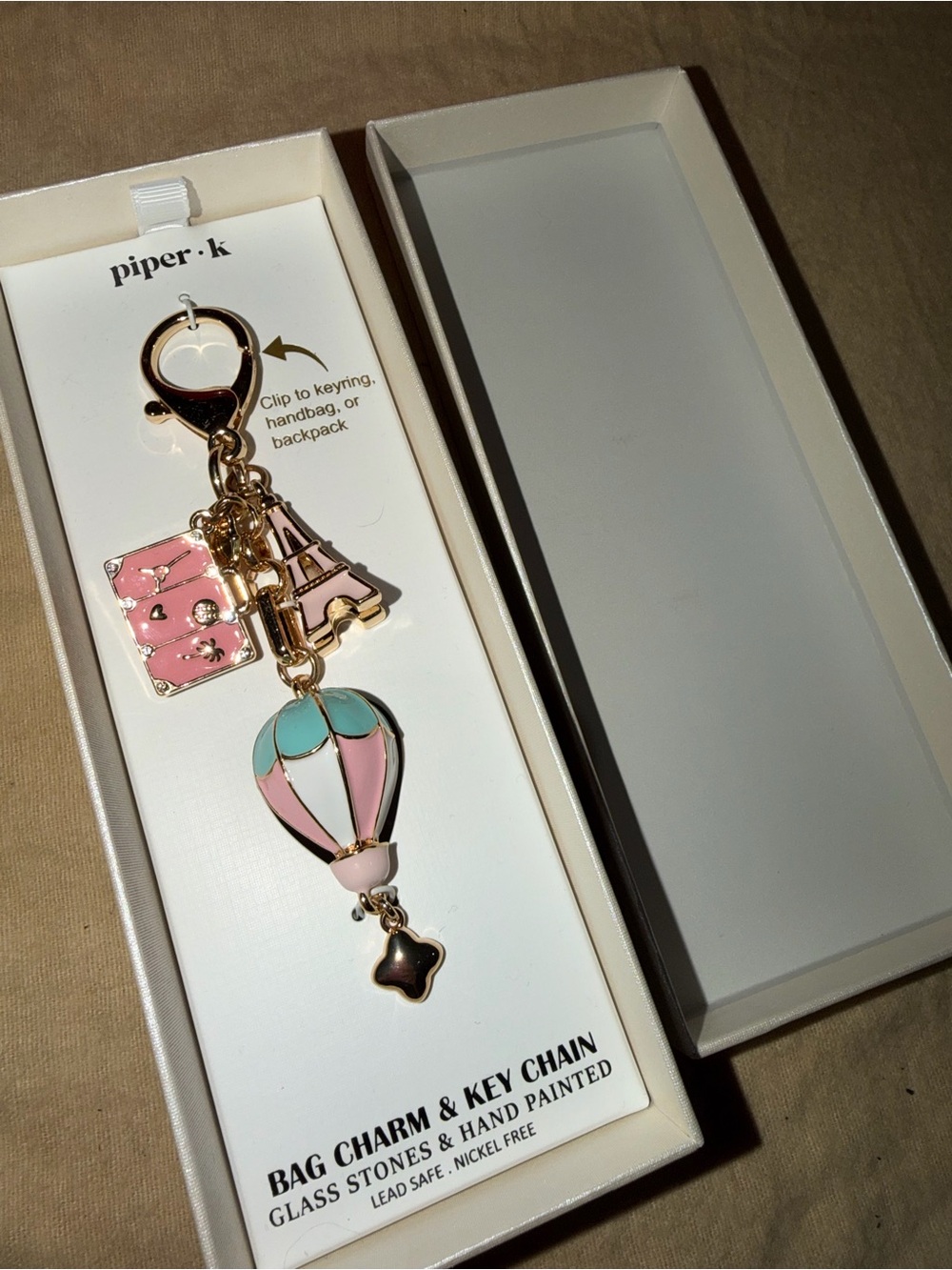 Piper Pink & Mint Hot Air Balloon Bag Charm Key Chain
